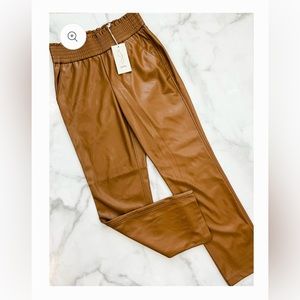 Joie Vegan Leather Straight Leg Pants in Camel
